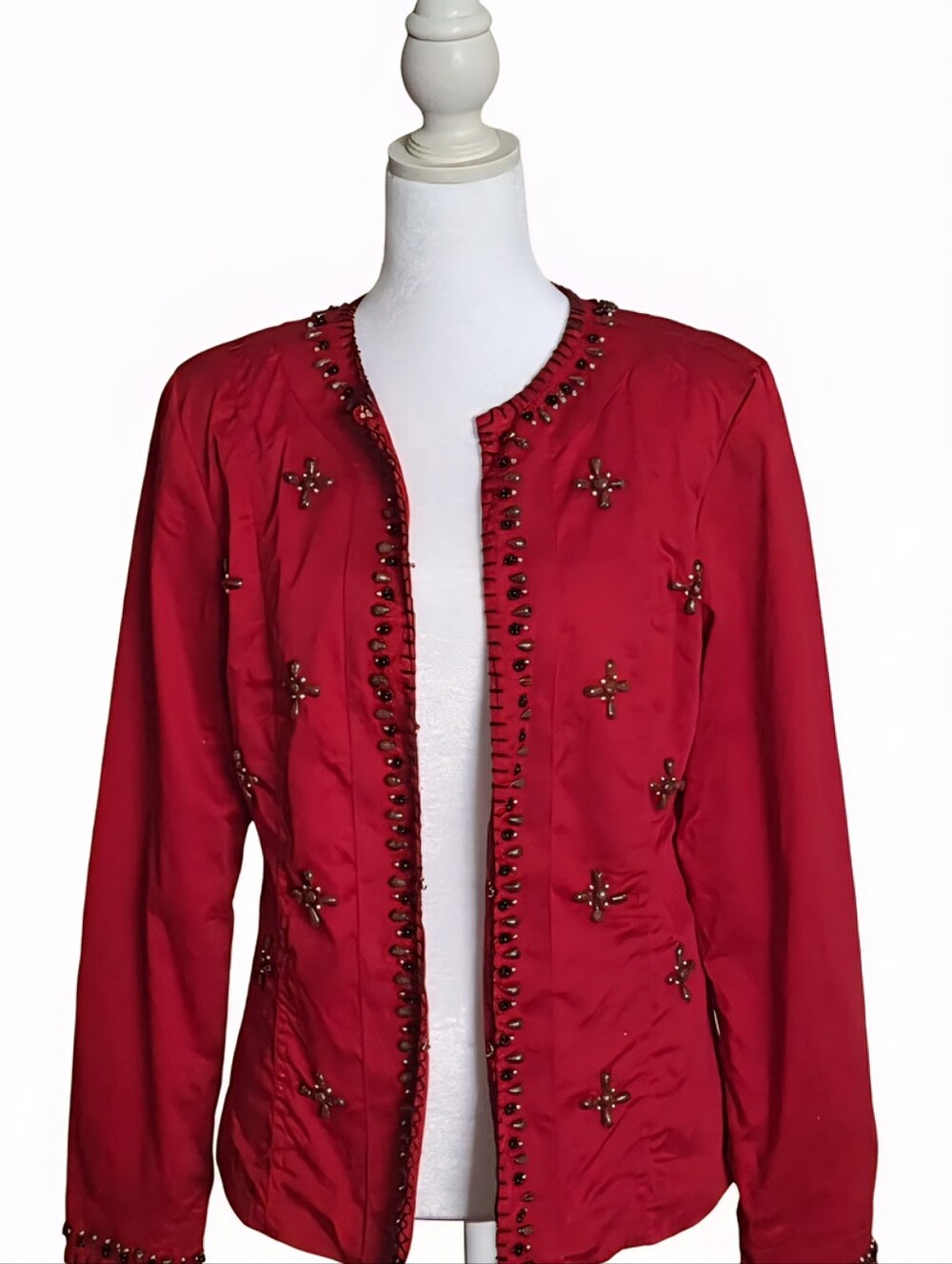 JONI B. Red Beaded Open-Front Women's Jacket